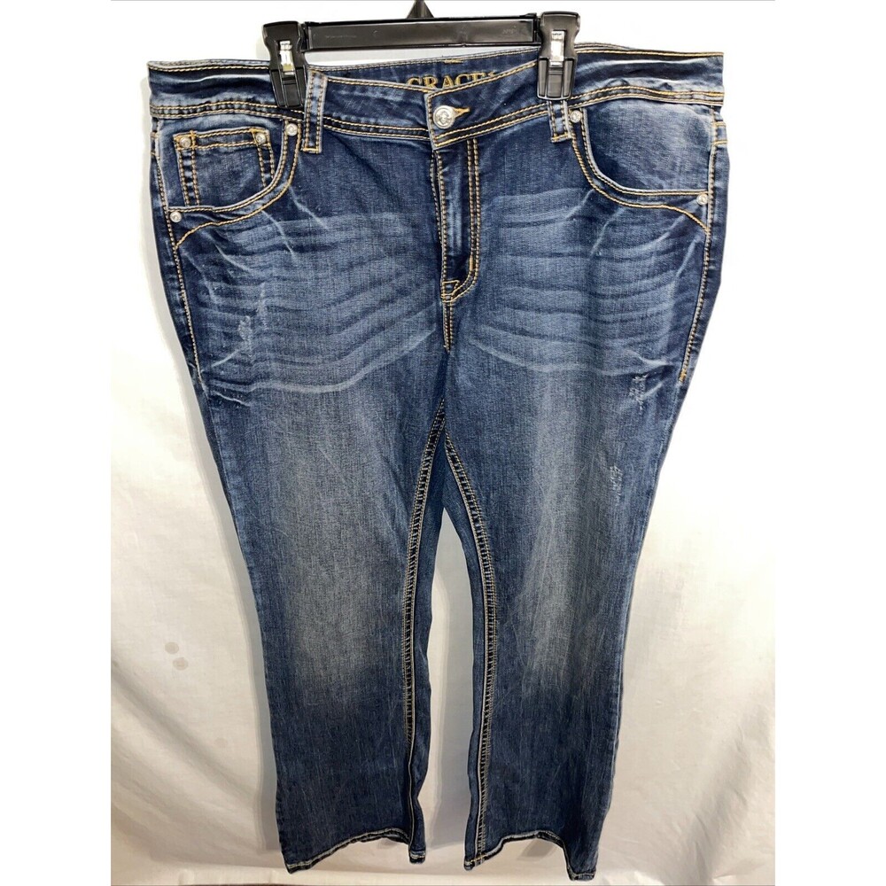 Grace In L.A. Women’s Easy Fit Jeans  Size 34 Blue Embroideried Western Cowgirl